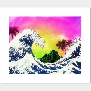 80s style great wave and palm trees Posters and Art